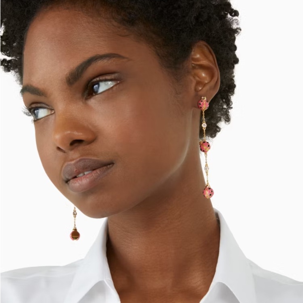 Kate Spade Ladybug Linear Earrings NWT Gold & Red